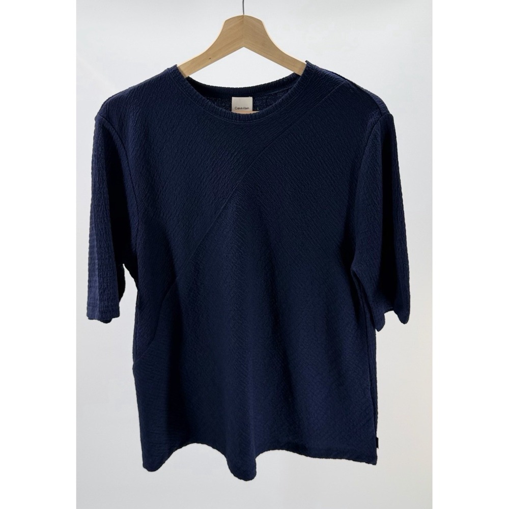 Calvin Klein Women's Blue Textured-Knit Blouse Top Navy Blue Size Extra Large XL